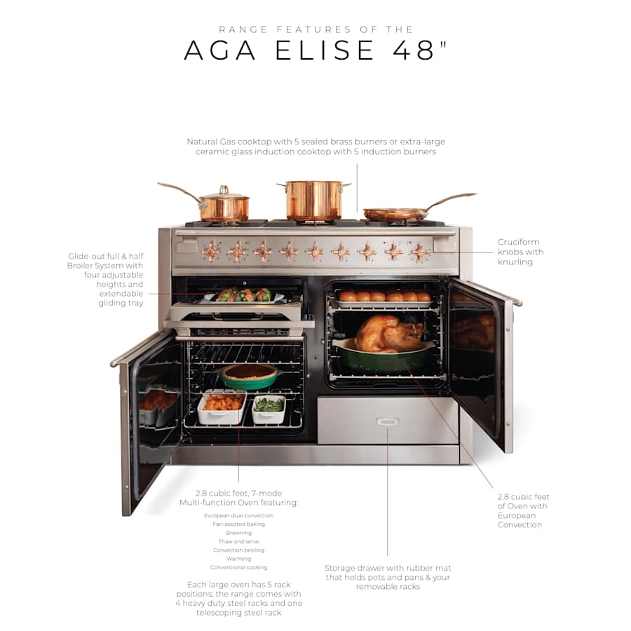 AGA Elise Series 48 Inch Wide 6 Cu. Ft. Free Standing Induction Range with Brass Accents Model: AEL481INABMBL | Item: bci4589664 - Cookingdom