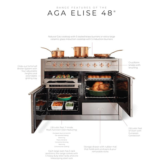 AGA Elise Series 48 Inch Wide 6 Cu. Ft. Free Standing Induction Range with Brass Accents Model: AEL481INABMBL | Item: bci4589664 - Cookingdom