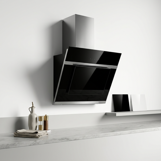 Designer Angled Glass Chimney Hood