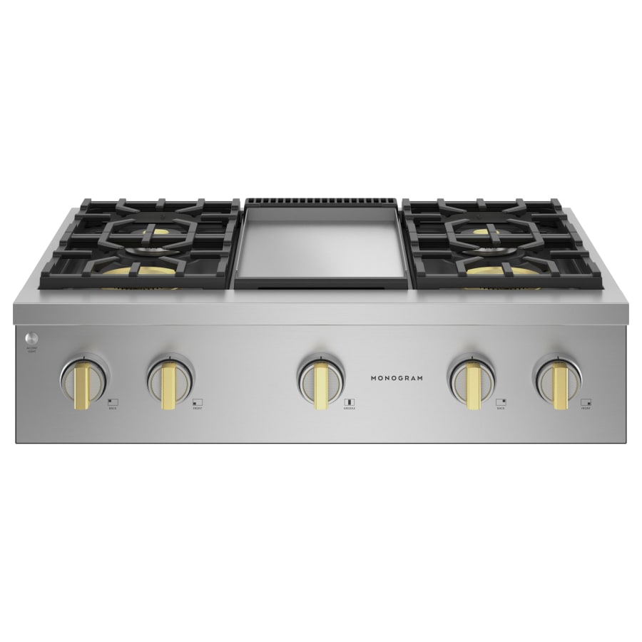 Monogram 36 Inch Wide Professional Natural Gas Range top with 4 Burners and Griddle - Cookingdom